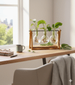 XXXFLOWER Plant Terrarium with Wooden Stand – 3 Bulb Glass Vase Hydroponics Planter for Home & Office Decor