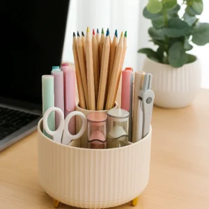 360° Rotating Plastic Desk Pen Organizer with 5 Slots