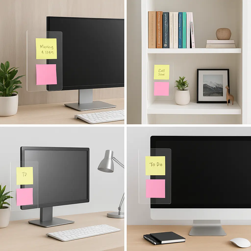 Acrylic Computer Monitor Memo Board Sticky Note Holder Set (2pcs) 2pcs Acrylic Computer Monitor Memo Board Sticky Note Holder for Office & Home Desk Organization