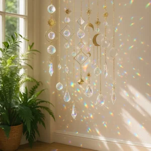 Colorful Crystal Suncatcher Set – 6-Piece Hanging Prism Ornaments with Chain for Window, Home, Garden & Party Décor