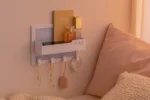 Floating Bedside Shelf Organizer – Wall Mount Self Stick On Shelf with Hooks
