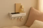 Floating Bedside Shelf Organizer – Wall Mount Self Stick On Shelf with Hooks