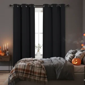 Black Solid Thermal Insulated Grommet Blackout Curtains for Bedroom Window (2 Panels, 42”W x 63”L)