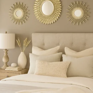 Gold Round Wall Mirrors Set of 3 for Bedroom and Home Decor – Vintage Chic Champagne Wall-Mounted Mirrors for Living Room, Hallway, and Office