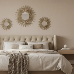 Gold Round Wall Mirrors Set of 3 for Bedroom and Home Decor – Vintage Chic Champagne Wall-Mounted Mirrors for Living Room, Hallway, and Office