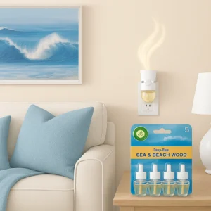 Plug In Scented Oil Refills – Deep Blue Sea & Beach Wood, Long-Lasting Home Air Freshener, 5 Count