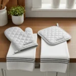oven mitt, pot holder, towel set